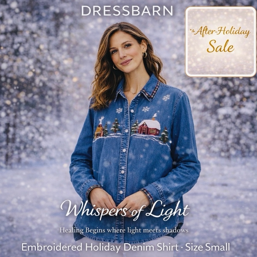 Dressbarn Embroidered Holiday Denim Shirt | After-Holiday Sale | Size S